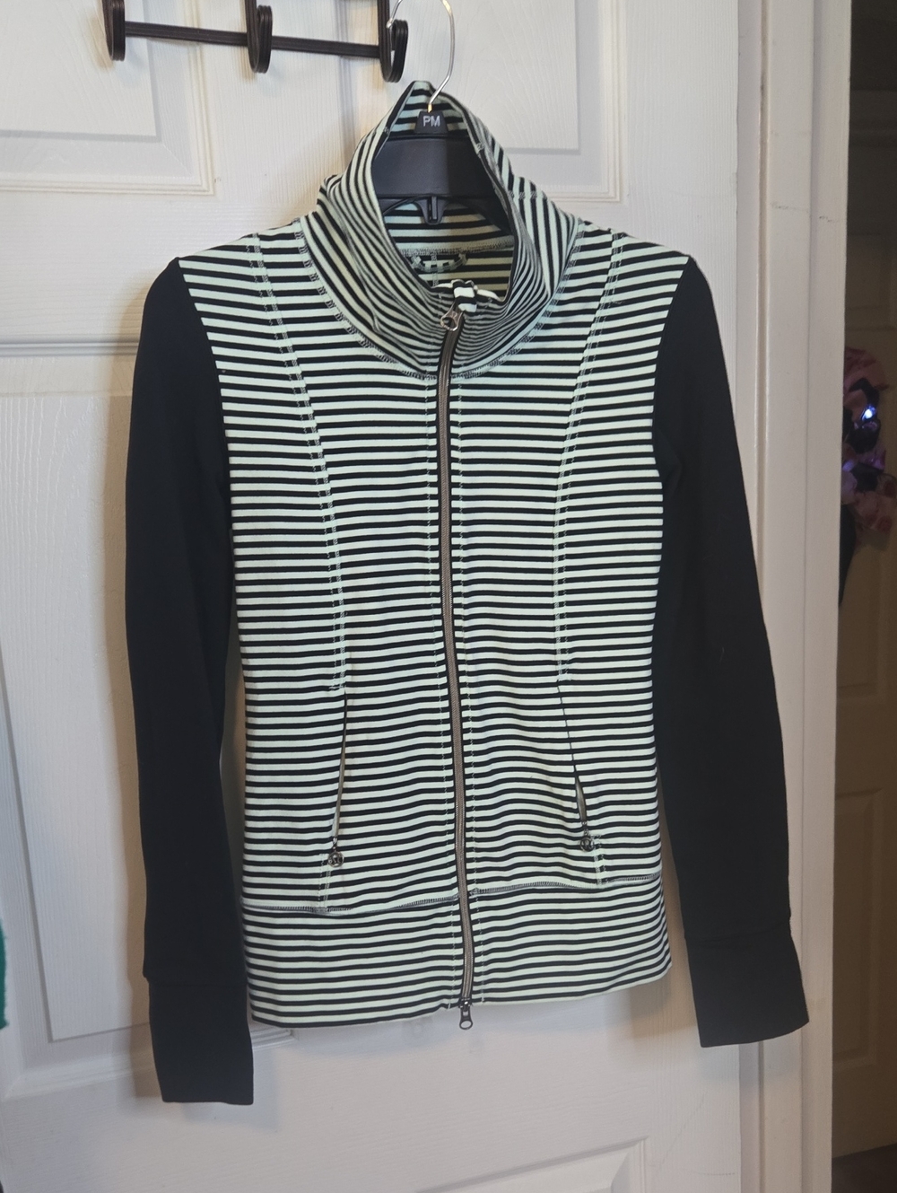 lululemon athletica Black & White Striped Zip Bomber Jacket NWOT